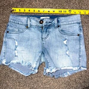 EUC light blue jean distressed frayed shorts size 1 oneill